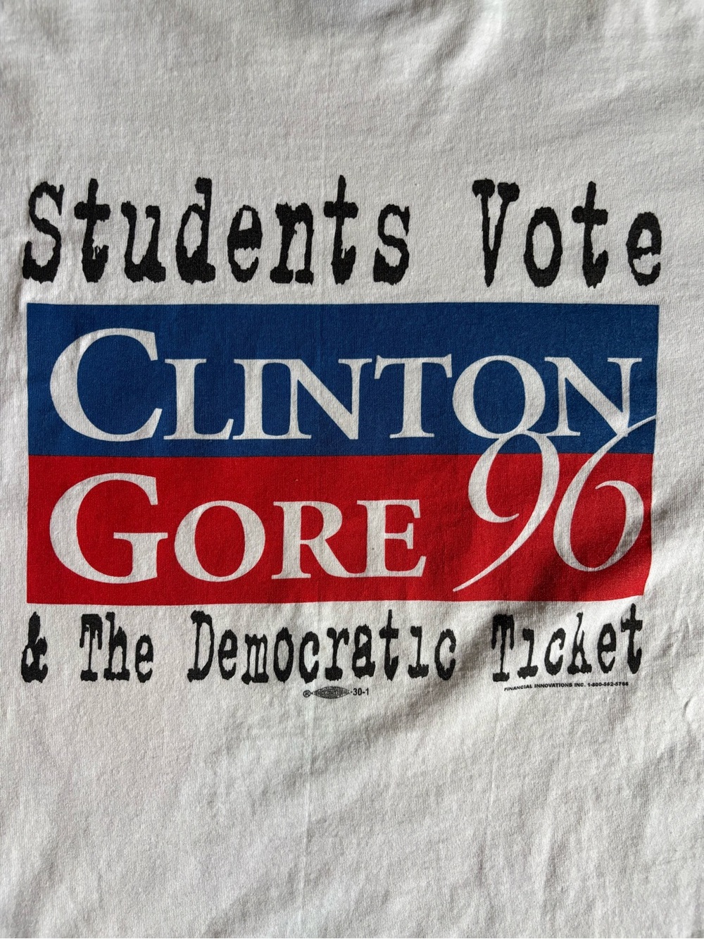 Vintage Political Graphic Tee - White with Red & Blue Print